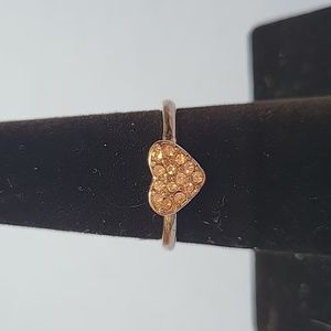 Heart Rhinestone Silver Tone Metal Ring Size 6.5